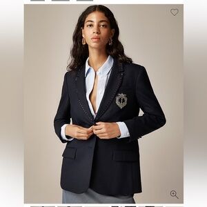 J.Crew Collection relaxed blazer crest embellishment wool-blend Size 0 CC409